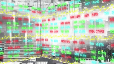 Animated Financial Data Overlay on Cityscape
