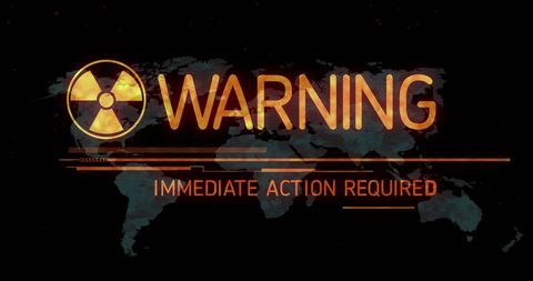Radiation warning message on world map hologram design