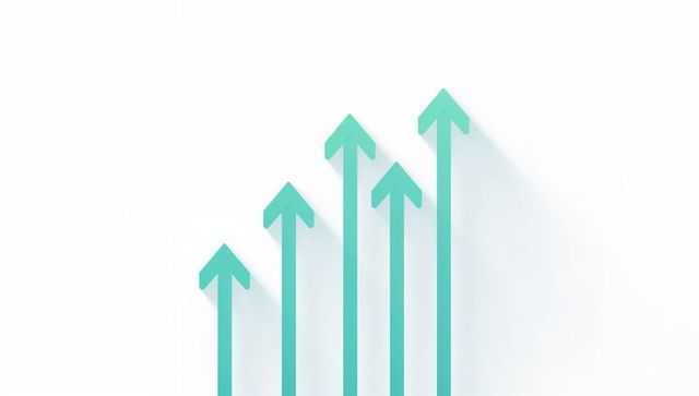 Minimal turquoise upward arrows showing growth, progress and rising trend with shadows