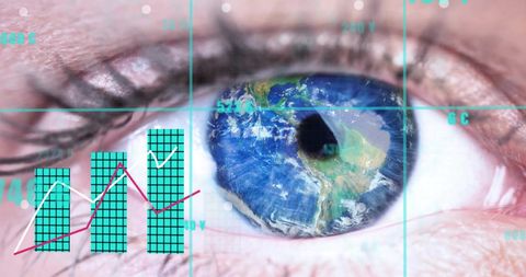 Eye reflecting world and data graphics