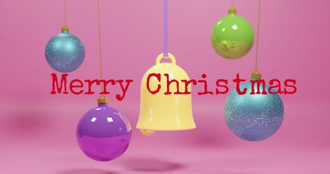 Colorful Christmas Ornaments on Vivid Pink Background