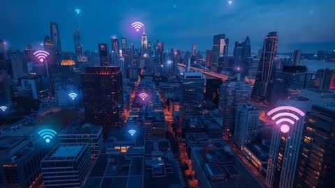 Urban Skyline with Wireless Connectivity Concept at Dusk