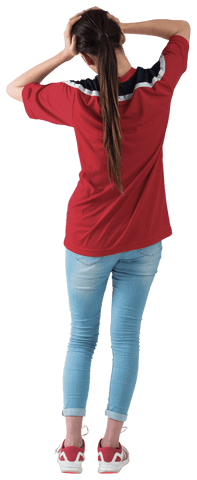 Frustrated Football Fan in Red Jersey on Transparent Background