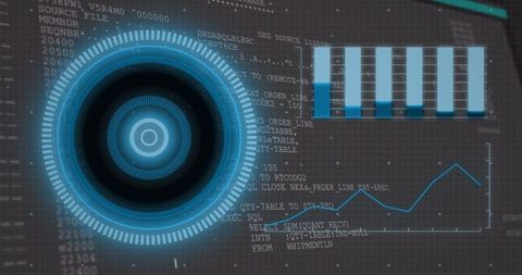 Futuristic scope and data interface on digital background