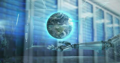 Robotic Arm Interacting With Global Digital Interface in Server Room - Download Free Stock Images Pikwizard.com