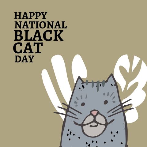 national black cat day celebration with whimsical gray cat illustration - Download Free Stock Templates Pikwizard.com