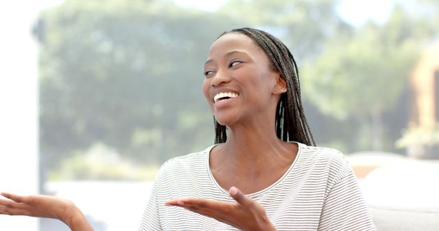 Joyful African American Woman Smiling Outside - Download Free Stock Images Pikwizard.com