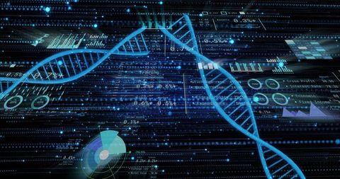 Visualizing genomic data streams with neon dna helices and futuristic holographic ui