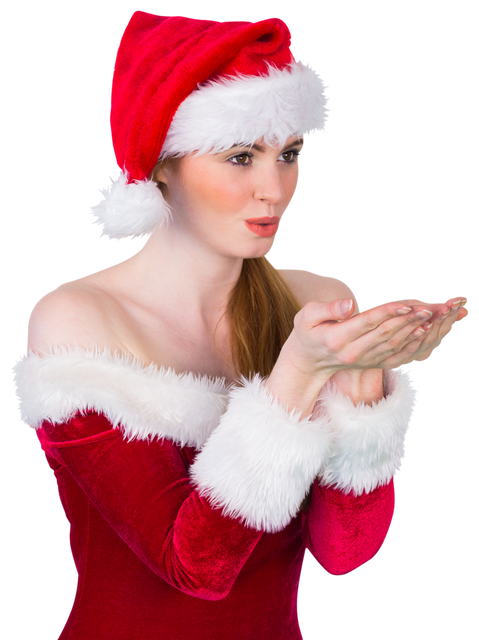 Woman in Santa Costume Blowing Kiss Transparent Background - Download Free Stock Videos Pikwizard.com