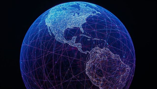 Digitized Globe with Glowing Network of the Americas