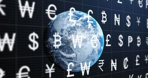 Digital Currency Symbols Surrounding Globe Representation - Download Free Stock Images Pikwizard.com