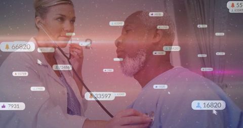 Doctor Examining Patient with Digital Data Overlay in Hospital