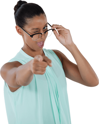 businesswoman winking and pointing with transparent background - Download Free Stock Videos Pikwizard.com