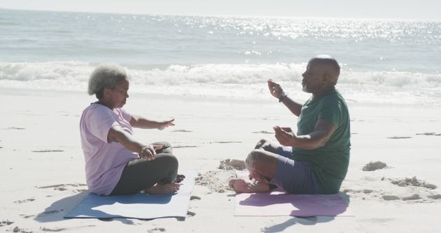 Senior African American Couple Practicing Yoga on Beach - Download Free Stock Images Pikwizard.com