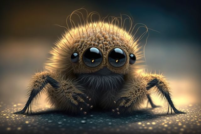 Cute brown spider on blurred background created using generative ai technology. Animals and nature concept digitally generated image.