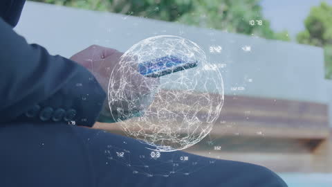 Businessman Engaging with Global Network on Digital Tablet