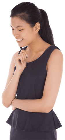 Smiling Biracial Businesswoman on Transparent Background with Pen