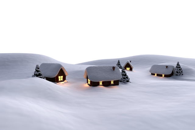 Transparent Winter Village with Snow Capped Houses and Tree Covered Lanterns - Download Free Stock Videos Pikwizard.com