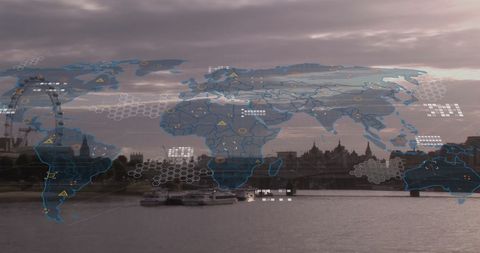 Global Network Map Overlay on Advanced Cityscape