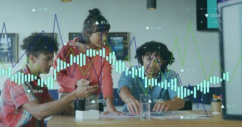 Team Collaboration with Integrated Graph Data on Laptop Screen