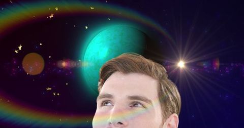 Dreamy cosmic contemplation under starry night sky