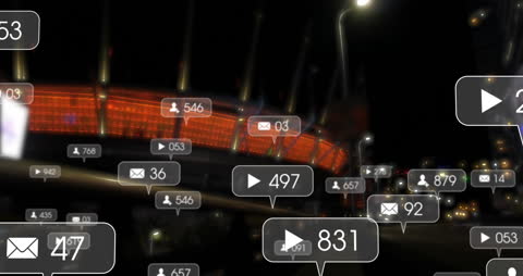 Animated Social Media Icons Over Futuristic Cityscape