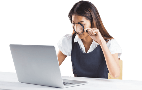 businesswoman analyzing data with magnifying glass and laptop standing out on transparent - Download Free Stock Videos Pikwizard.com