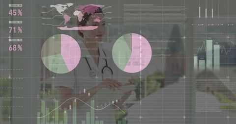 Female Doctor Using Digital Tablet with Medical Data Overlays