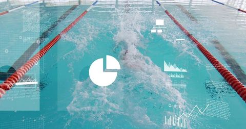 Swimmer Cutting Through Lane with Data Overlay Visualizing Speed, Stroke, Analytics