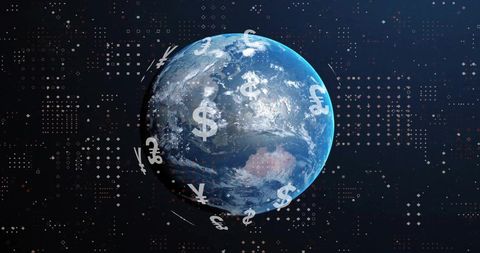 Digital Earth Exhibit with International Currency Symbols - Download Free Stock Images Pikwizard.com