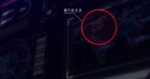 Futuristic cyber operations hud monitoring global telemetry with red target magnifier