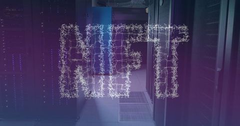 Digital Network Aesthetic: NFT Text Overlay in Server Room - Download Free Stock Images Pikwizard.com