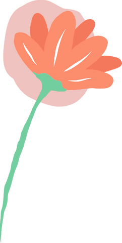 Flat design flower with orange petals on transparent background