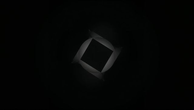 Futuristic floating geometric form in digital void