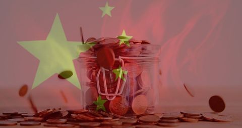 China Economy: Coins, Jar, and Symbolic Flames Illustrating Financial Heat - Download Free Stock Images Pikwizard.com