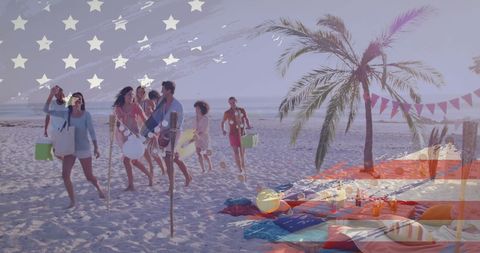 Group of Friends Celebrating 4th of July Beach Party