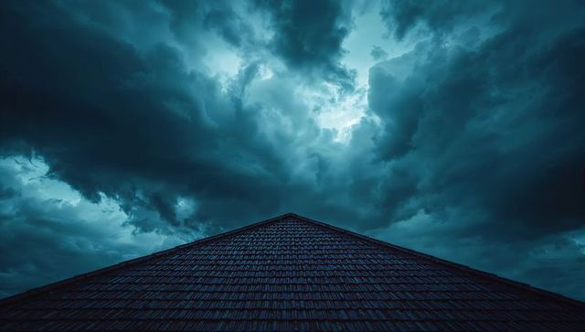 Dark Triangular Rooftop Under Stormy Skies