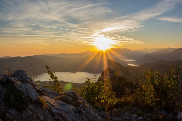 Beautiful Sunrise Over Mountain Landscape with Lake in the Background - Download Free Stock Photos Pikwizard.com