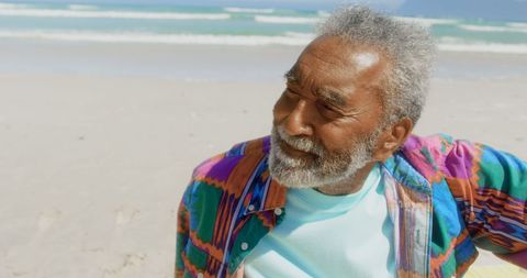 Relaxed Senior Man Enjoying Beach Sunshine Peace