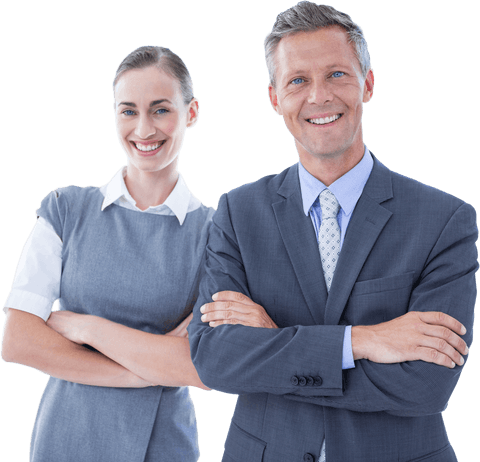 Confident Business Pair Smiling on Transparent Background