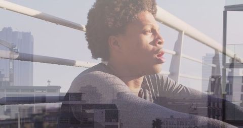 Athletic Man Reflecting After City Run with Overlay