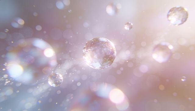 Floating glasslike bubble reflecting sparkles pastel bokeh dreamy ethereal macro orb