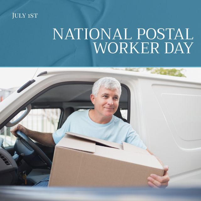 National Postal Worker Day Celebration with Caucasian Delivery Man - Download Free Stock Templates Pikwizard.com