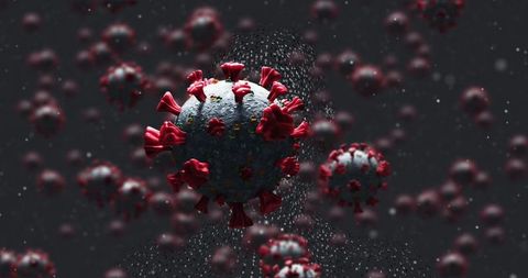 Abstract visual of covid-19 cells on dark background