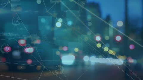 Connected Digital Network Concept with Blurred City Lights