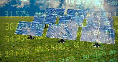 Solar Panels on Field with Digital Data Overlay