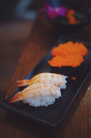 Exquisite Sushi Plate with Prawns and Ikura