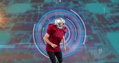 Rugby Player in Helmet with Futuristic Digital Interface Concept