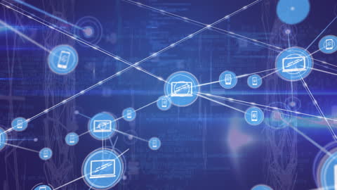 Network Connections with Digital Icons on Blue Background