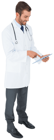 Confident Doctor Using Tablet Enhancing Medical Practices Transparent Background - Download Free Stock Videos Pikwizard.com
